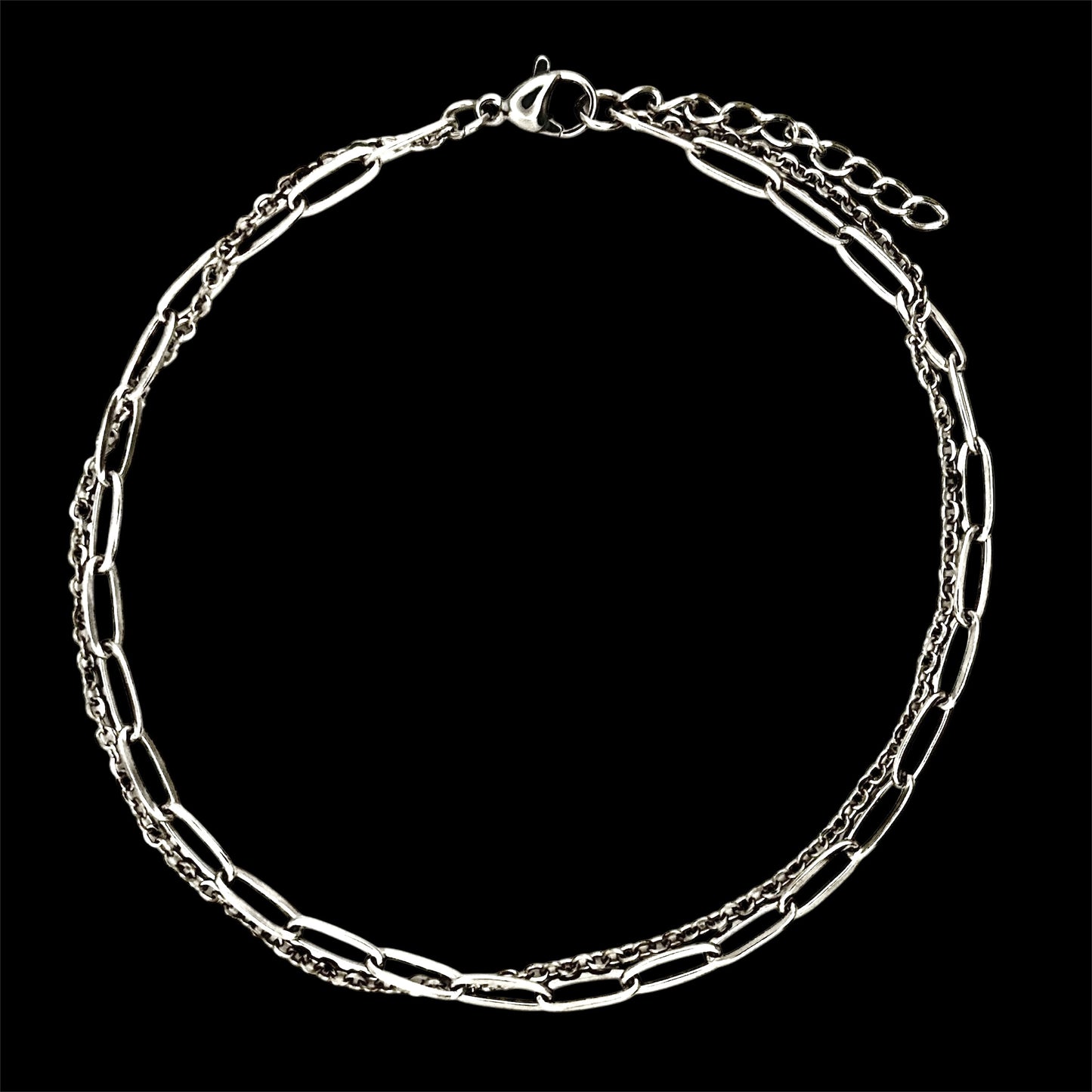 Loop and Paperclip Anklet Silver