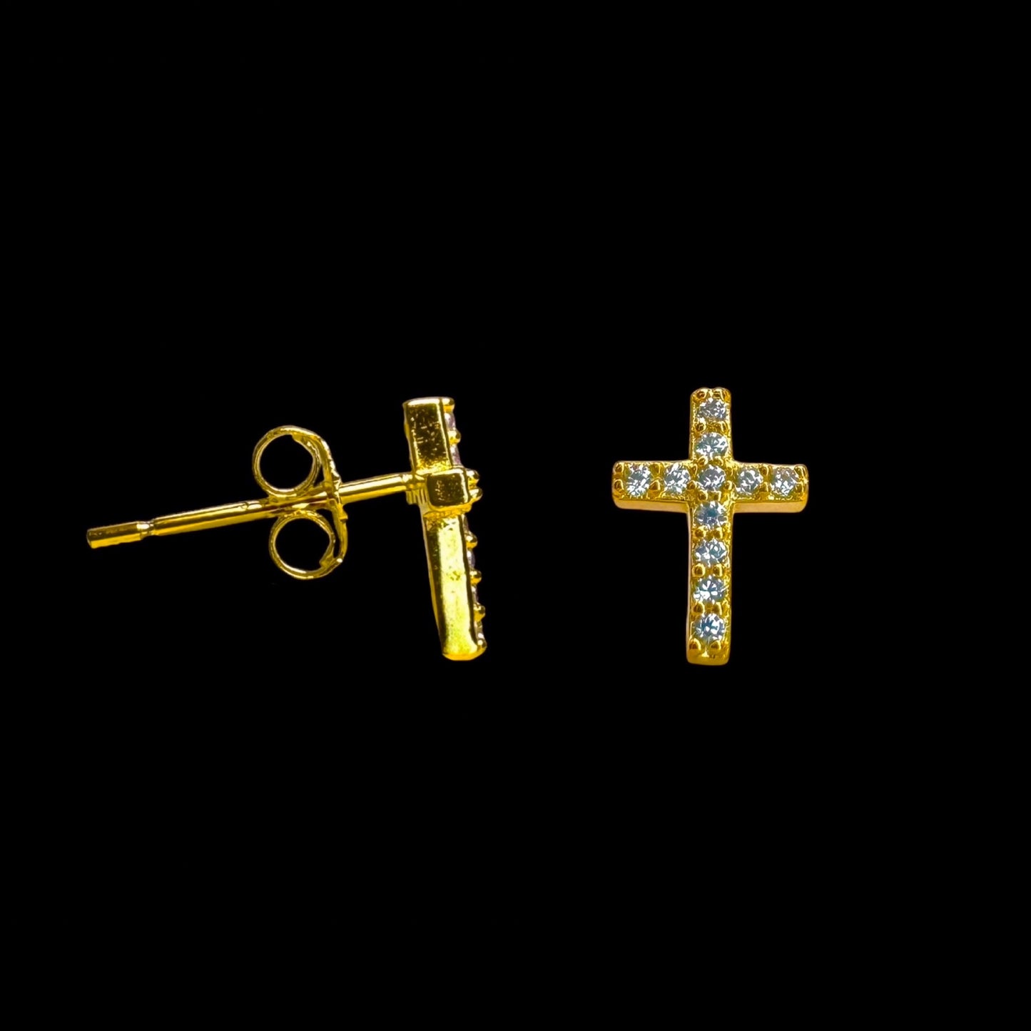 Icy Cross Stud Earrings Gold