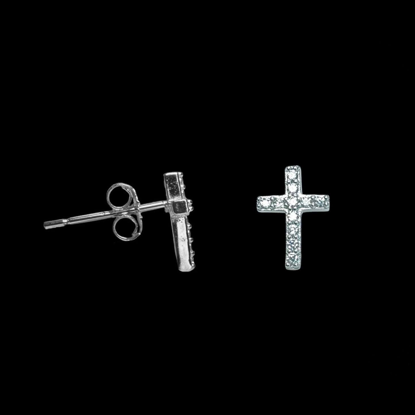 Icy Cross Stud Earrings Silver