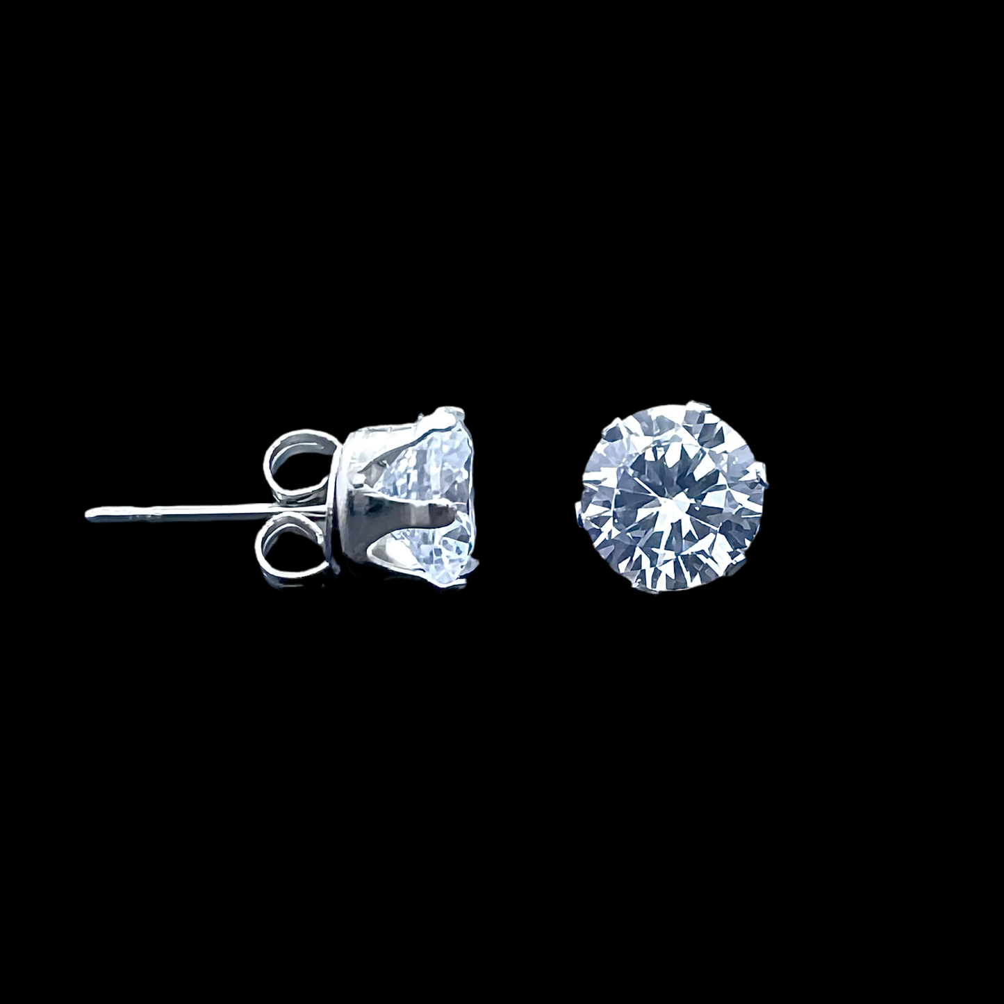 Round CZ Stud Earrings - Stainless Steel