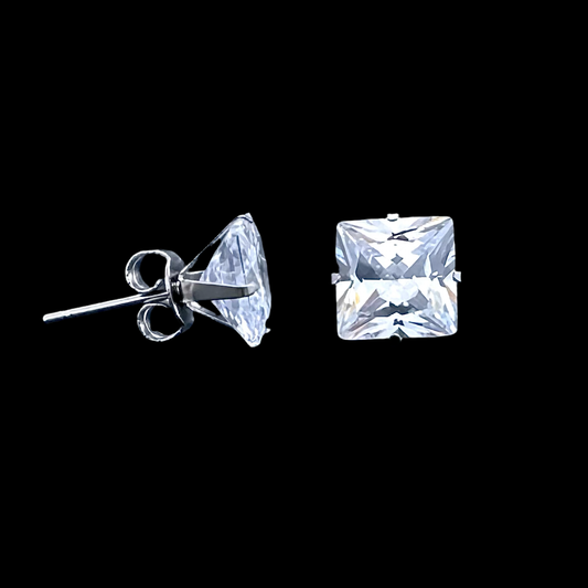 Square CZ Stud Earrings - Stainless Steel