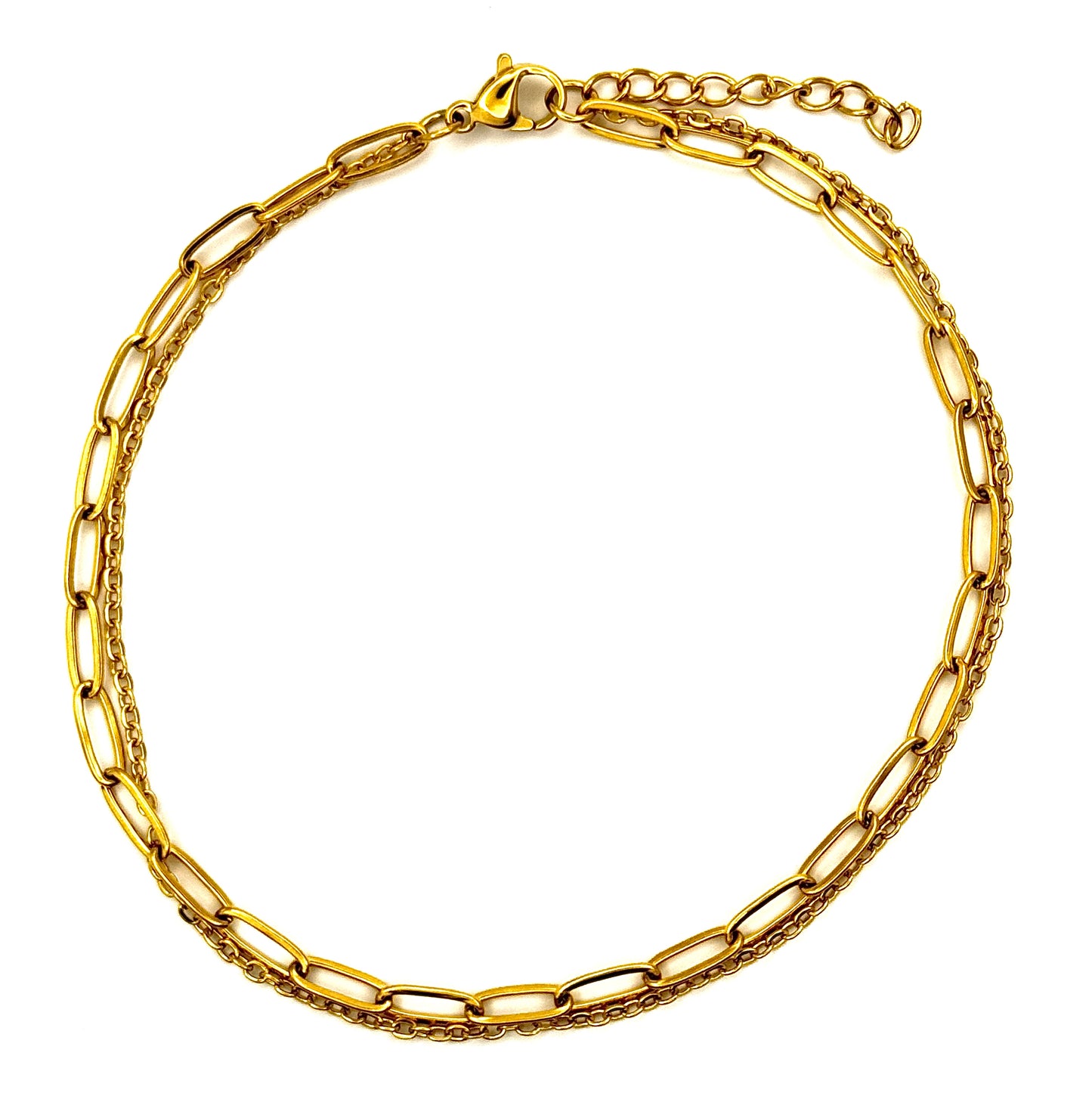 Loop and Paperclip Anklet - Gold