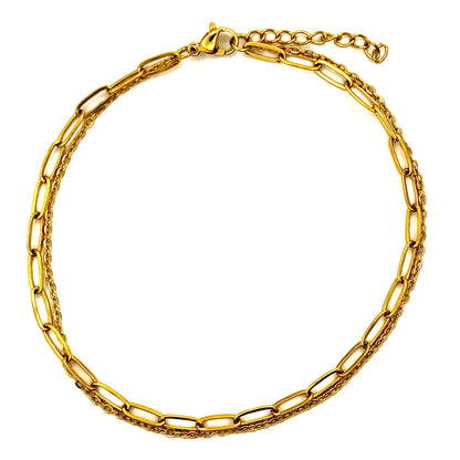 Loop and Paperclip Anklet - Gold